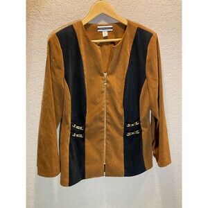 Amanda Smith Jacket Brown And Black Zip Front Metal Accents Size 16W